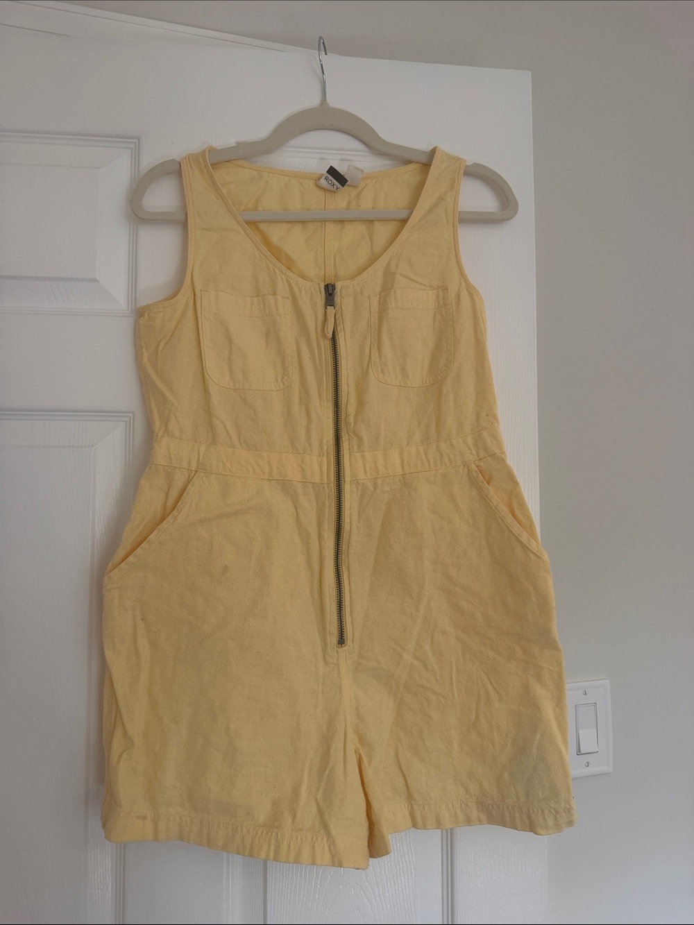 Roxy Yellow Sleeveless Girls' One-Piece Romper with Front Zip